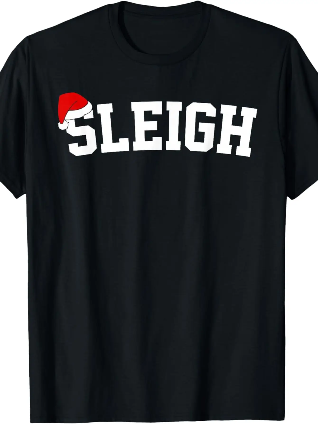 

Sleigh Santa Hat Christmas Family Sleepwear T-shirt - Large Size Men's T-shirt, Black, Round Neck, Christmas Gift