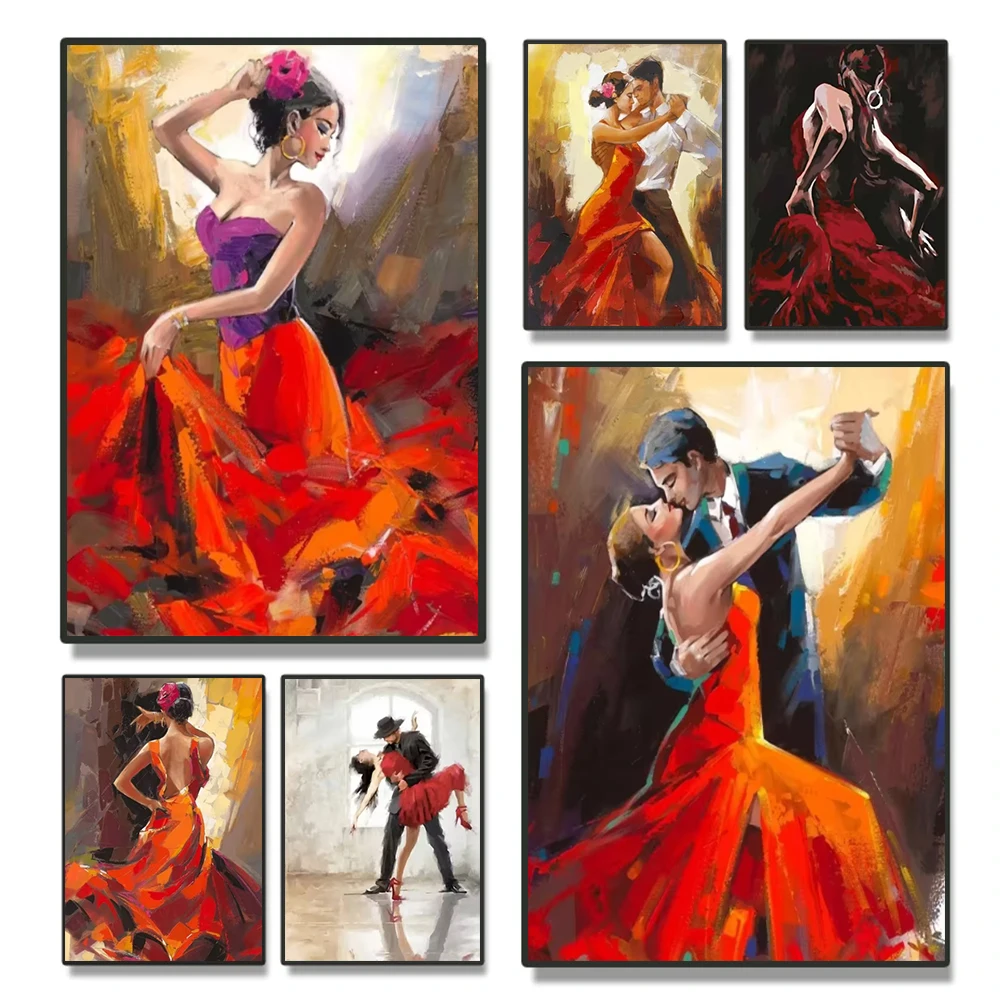 (No frame)Pintura en lienzo de retrato de Tango de baile latino, carteles artísticos de pared, impresiones para sala de estar
