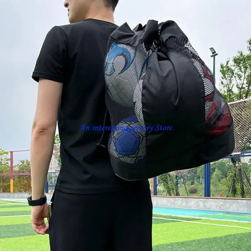 JU17 Drawstring Mesh Bag for Balls Waterproof Storage Bag for Football Basketball Training Equipment Bag with Shoulder Strap