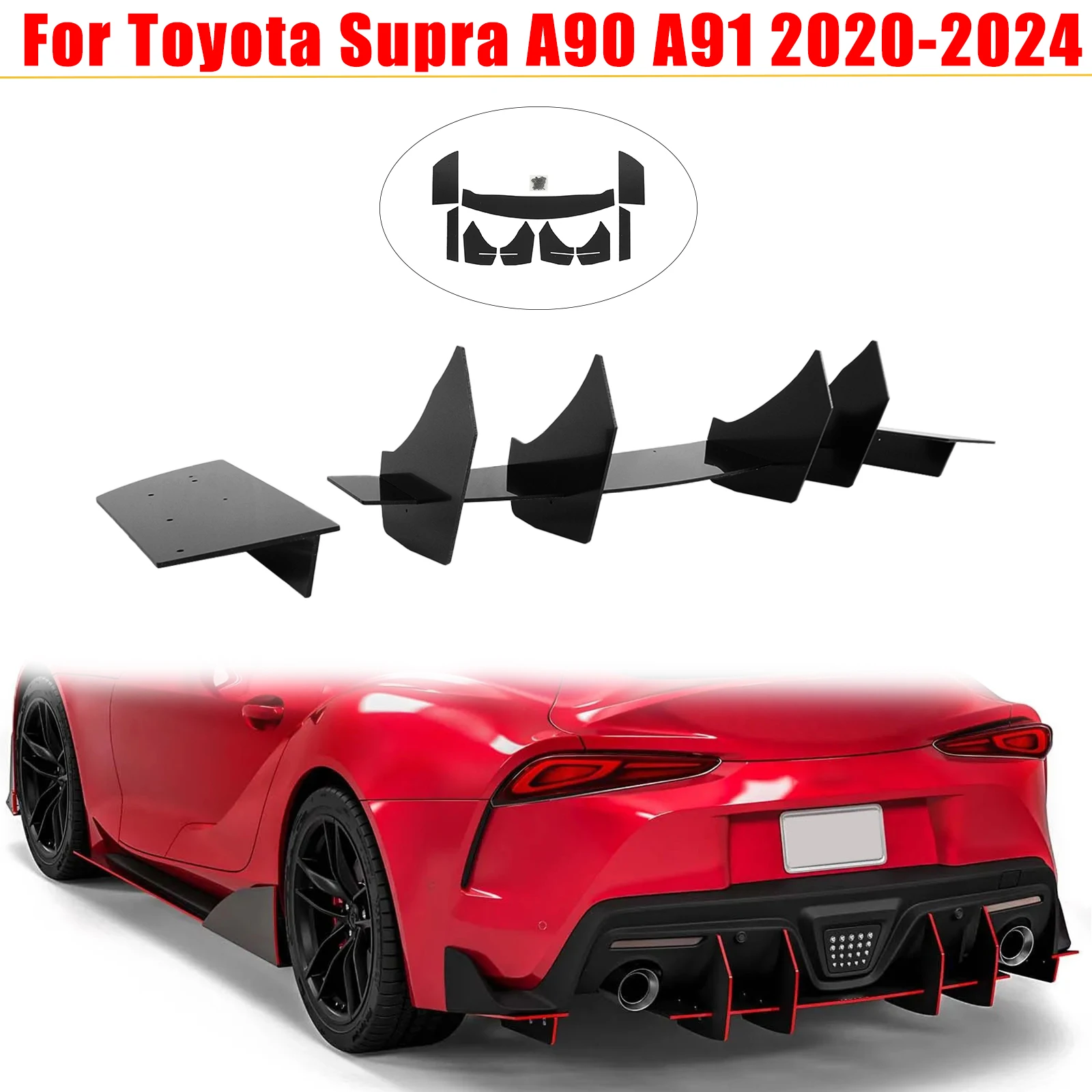 

Для Toyota Supra A90 A91 2020-2024 диффузор заднего бампера глянцевый черный красный бордюр автомобильные аксессуары комплект кузова ветровое лезвие пластик