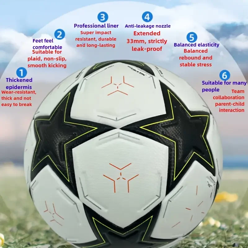 كرة قدم عالية الجودة مقاس 5 للشباب/الكبار لكرة القدم، مقاومة للاهتراء، مرونة عالية، التصاق حراري سلس، كرة الدوري #5