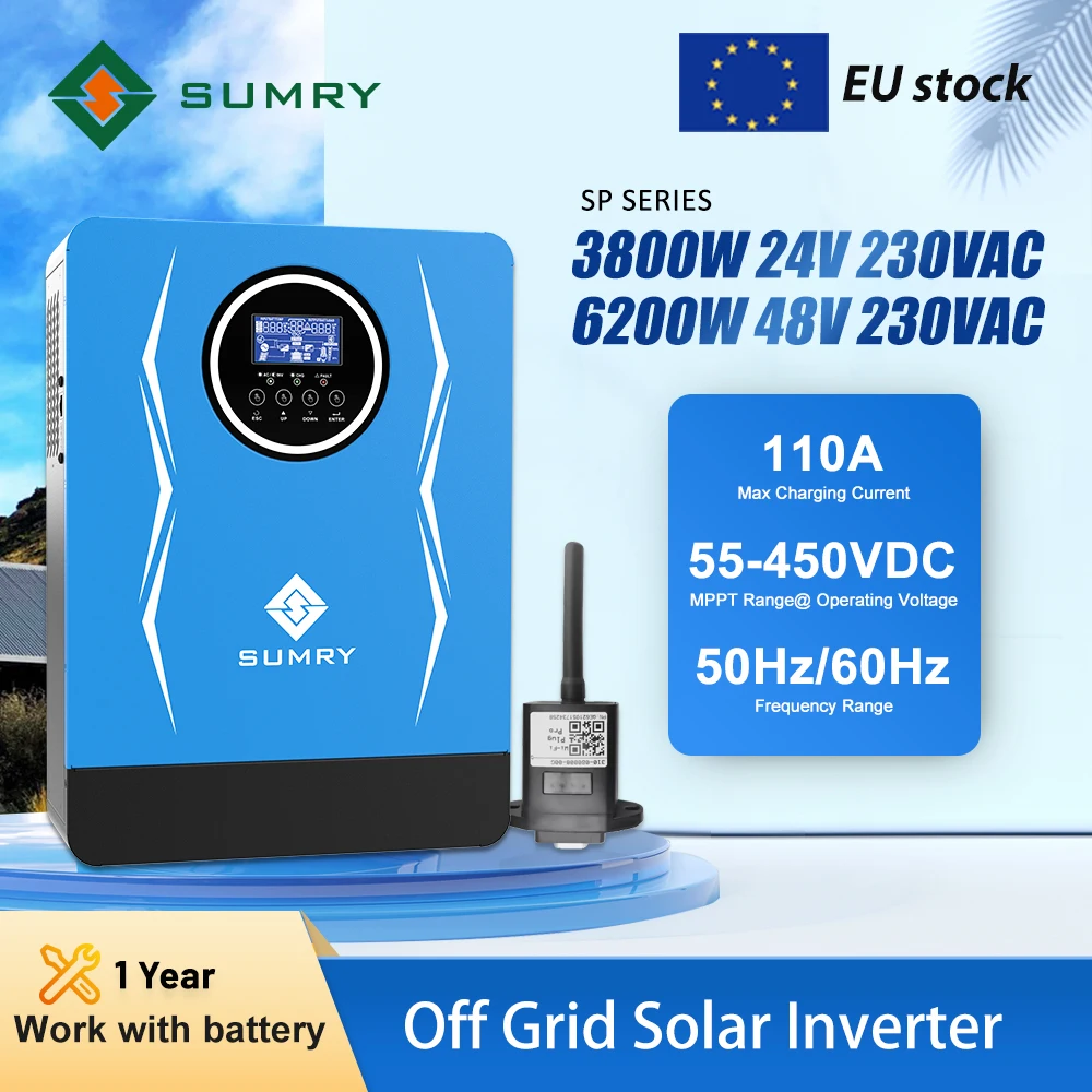 Sumry 3800w 6200kw Off Grid Hybrid Solar Inverter 110A MPPT Solar Charger 24/48V Pure Sine Wave Inverter