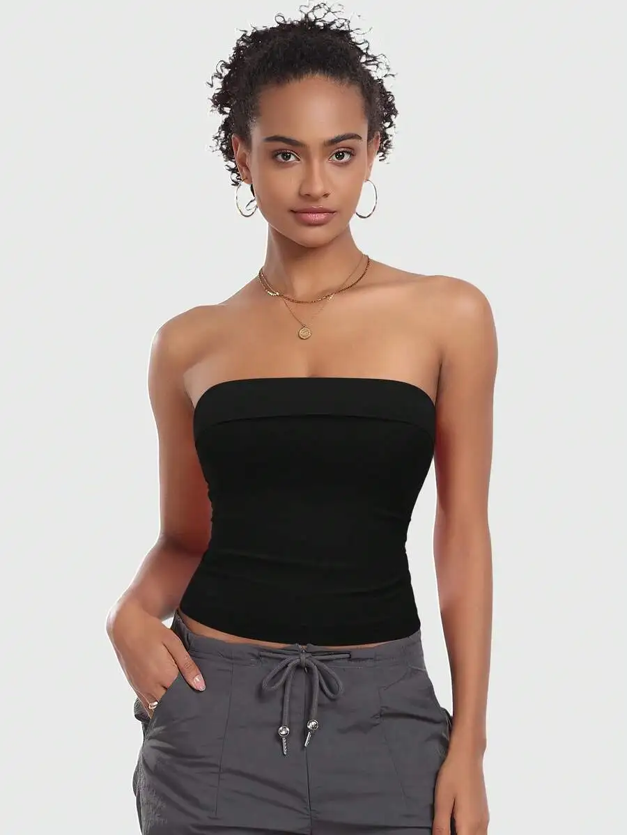 VVX 3 Piece Womens Tube Tops Off Shoulder Seamless Ribbed Strapless Sleeveless Side Ruched Slim Fitted Summer Going Out Top