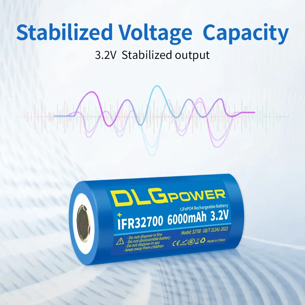 DLGPOWER 3.2V 6000mAh Battery 32700 6000mAh LiFePO4 Rechargeable Battery Cell 5C Discharged Battery for Backup Power Flashlight