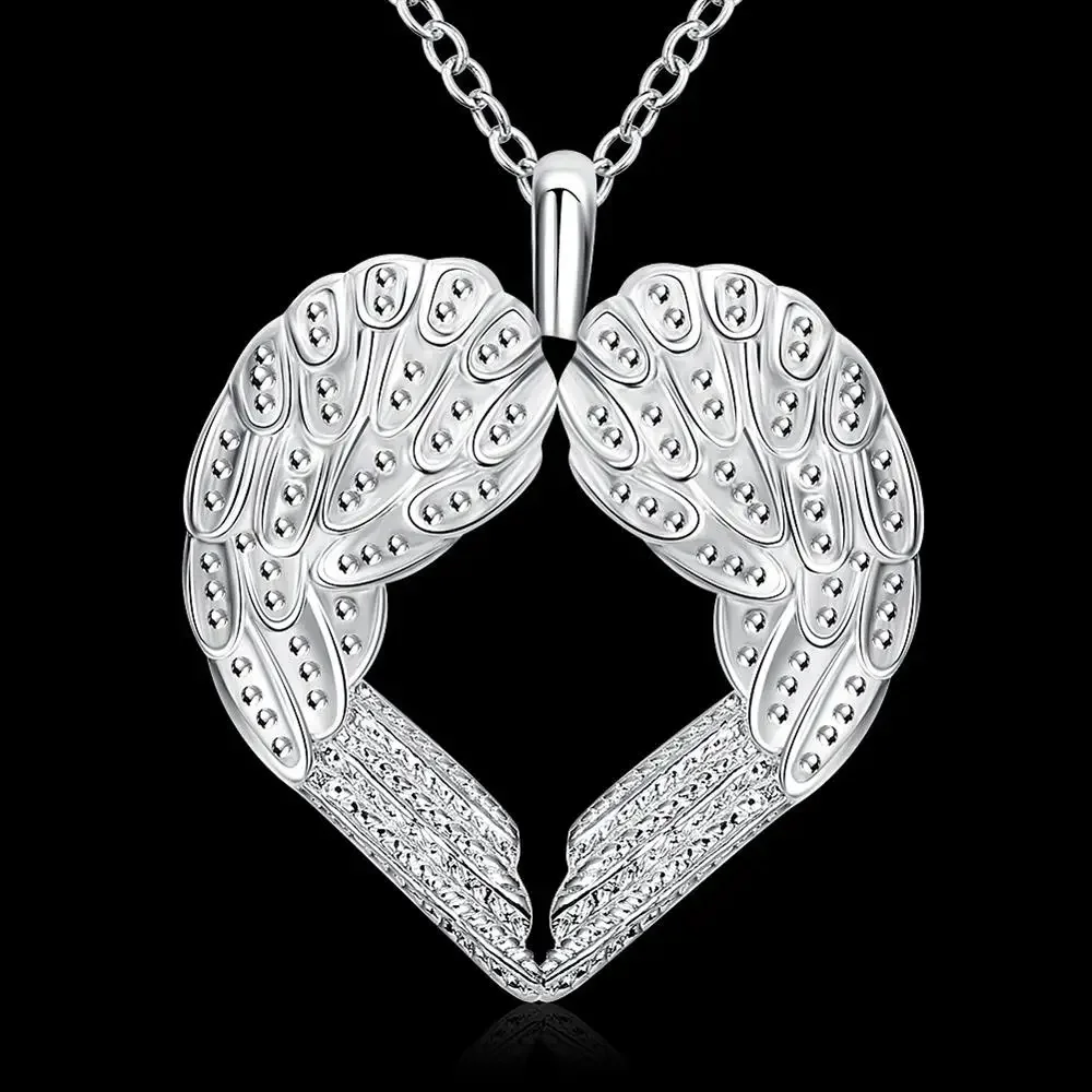 Fashion brand 925 Sterling Silver Necklace For Women Jewelry Angel wings heart Pendant Valentine's Day gifts Wedding