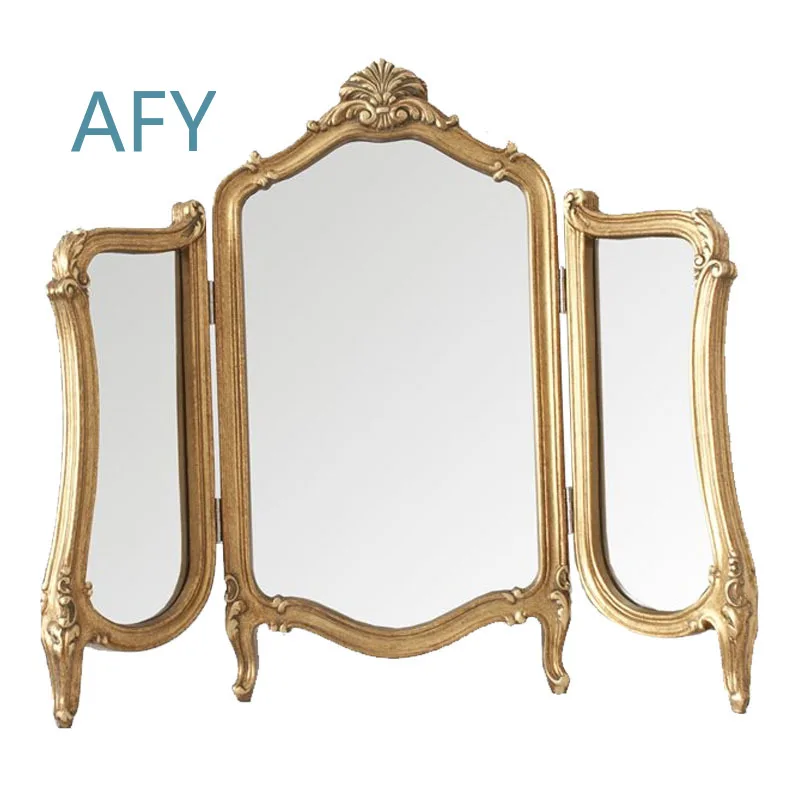 French Desktop Wall Mounted Tri Fold Three Sided Bedroom European Folding Makeup Mirror for Home Decor for Vanity for