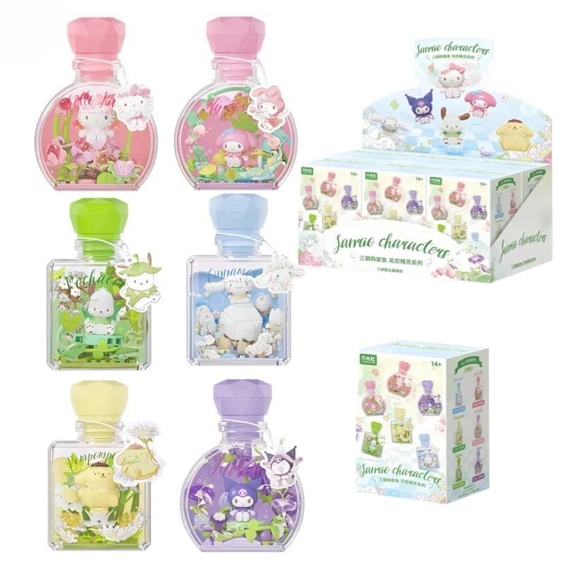 

Sanrio Hello Kitty Building Blocks Cinnamoroll Wishing Bottle Small Particles Kuromi Children Assembled Toy Model Ornament Gift