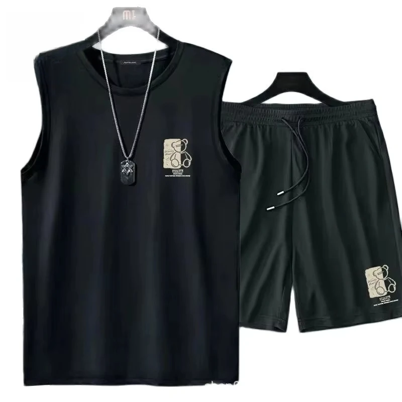 Men's Clothing Fashion Breathable Fitness Basketball Sports Quick Drying Suit Sleeveless T Shirt + Jogging Shorts Two-Piece Sets