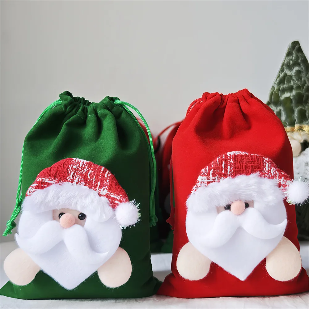 3pcs per Pack Christmas Plush Bag Santa Claus Snowman Reindeer Top-Knot Gift Bag Christmas Tree Decoration Window Display