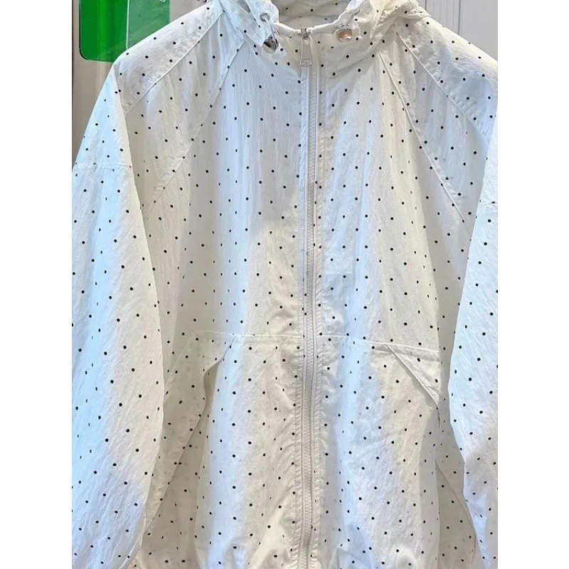 Polka Dot Hooded Jaet Women's Loose Casual ort Outerwear Spring Autumn New Sle Korean Version Windproof Young-looking