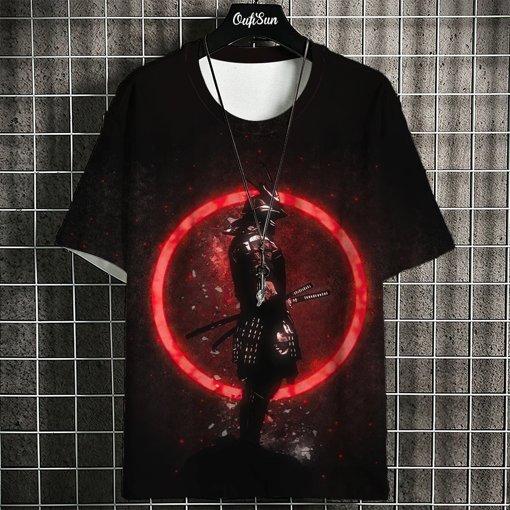 Summer Men's T-Shirt Japanese Samurai Print Casual O-Neck Short Sleeve 3d T-Shirts Street Cool Tops Oversized Male Clothing