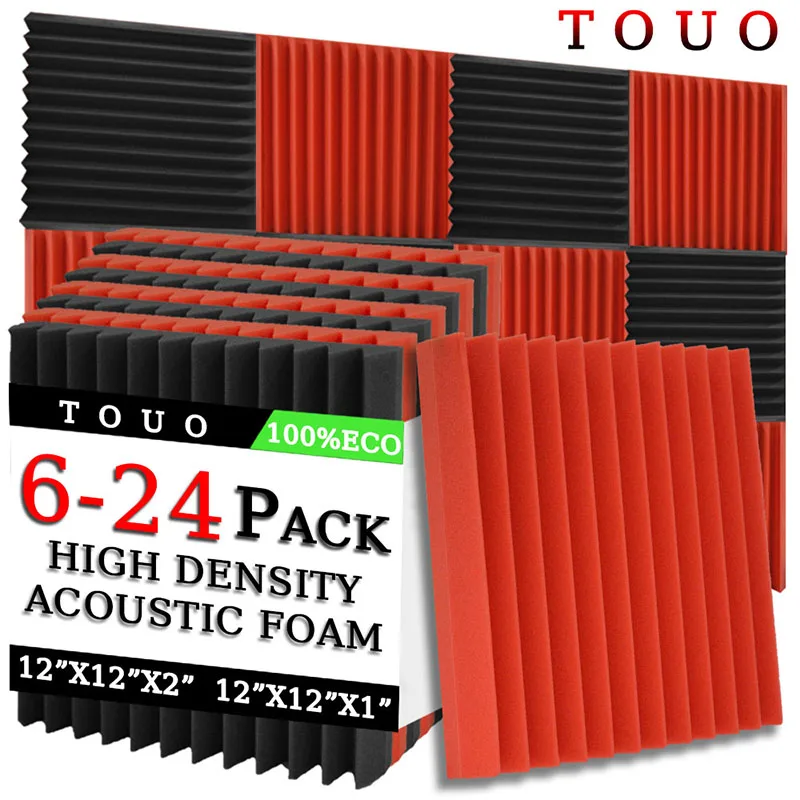 TOUO Acoustic Foam 6/12/24 Pcs Sound Absorbing Foams Panel Studio Acoustic Treatment High Density Soundproofing Material