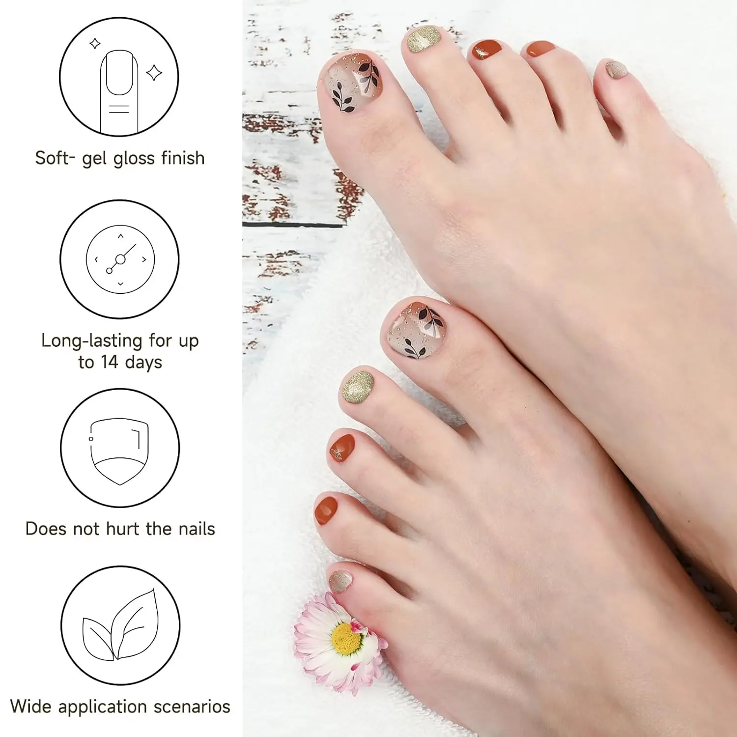 26 Streifen Zehen nagel Gel Aufkleber härtet mit UV-Lampe härten den Gel streifen wasserdichte Sommer halb gehärtete Fuß Gel Nail Art Wraps