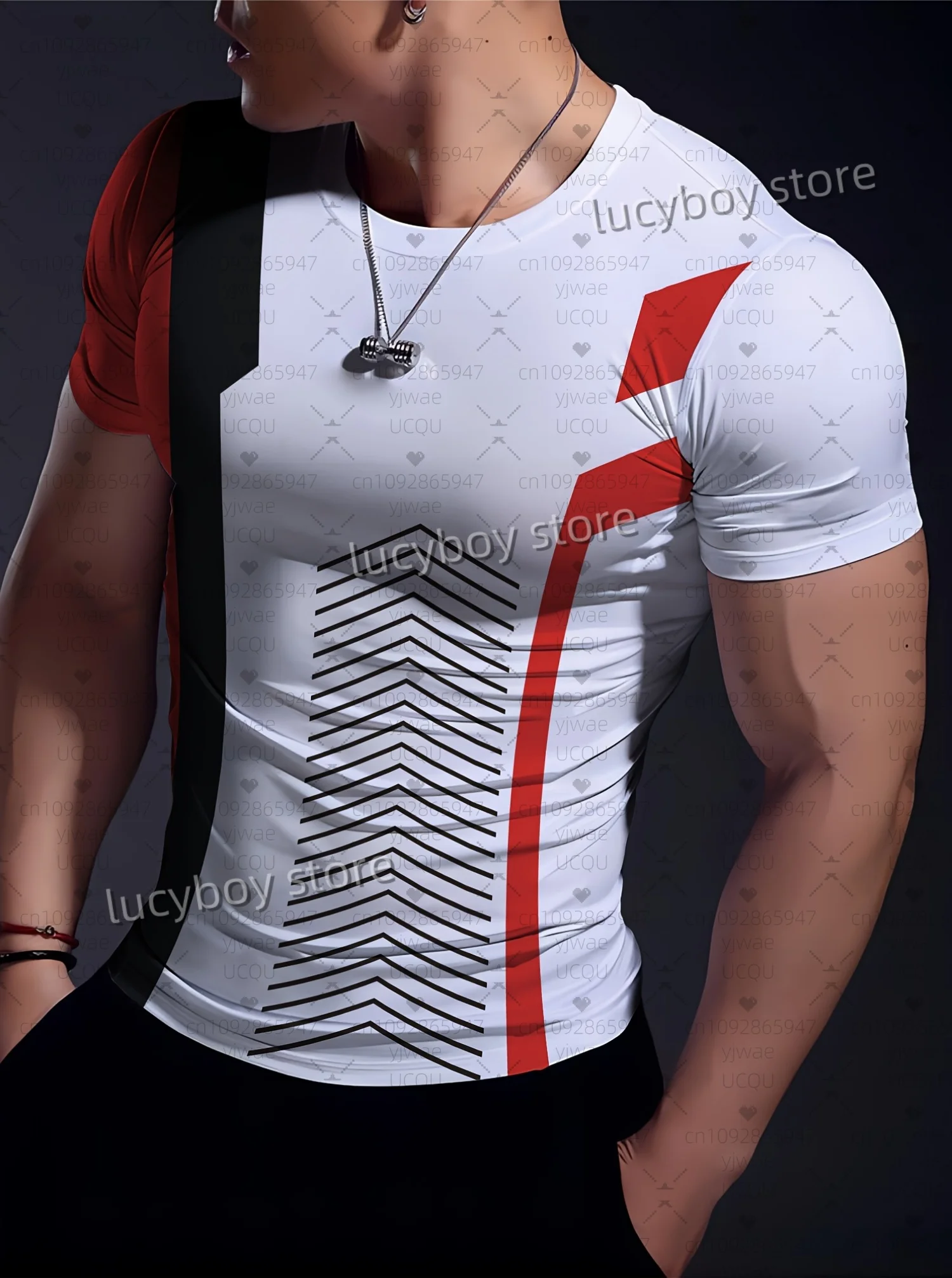 

2025 Lines Stripe Print Men Gym T-Shirt Man Short Sleeves Sportwear Football T-Shirt Color-Block Graphic T Shirts Men Clothing