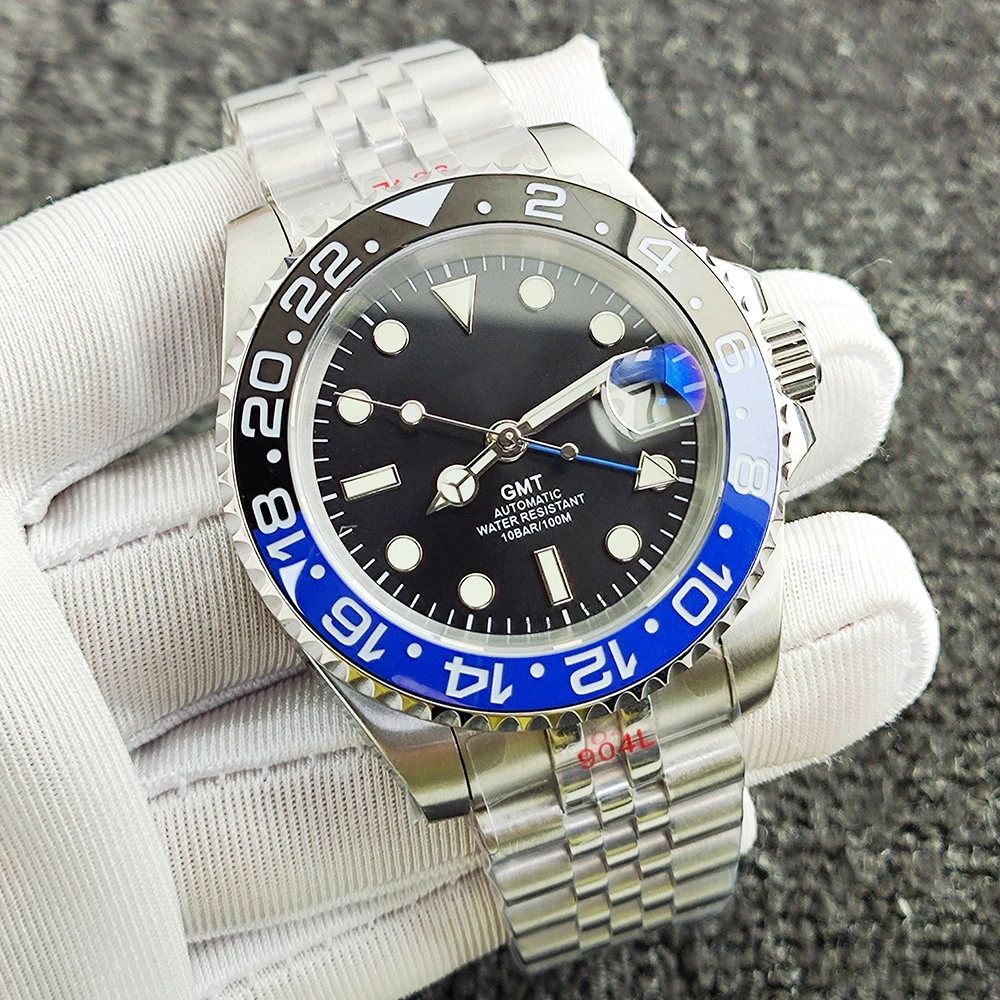 GMT Watches Men's Luxury Automatic Mechanical Wristwatch Sapphire Glass 40MM Stainless Steel Waterproof Watch