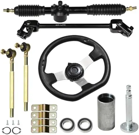 

JNDO Go Kart Steering Kit - 390mm Shaft, 440mm Rack, 270mm Wheel, Column & Sleeve for Buggy, Quad, UTV