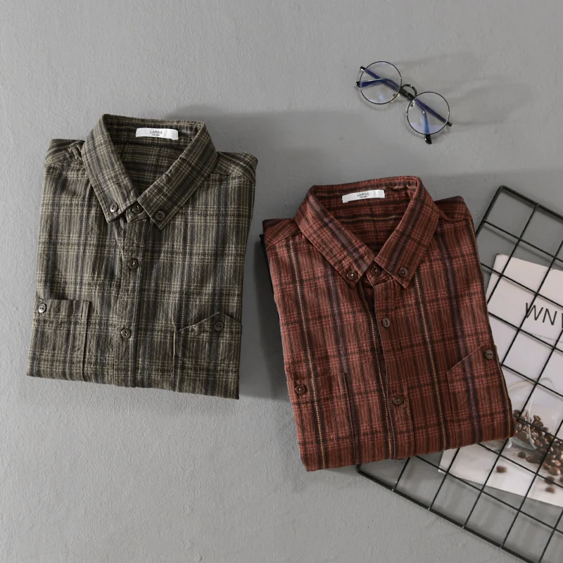 Italy 100% cotton brand plaid shirts men long-sleeve fashion shirt for men casual clothing mens camisa masculina chemise