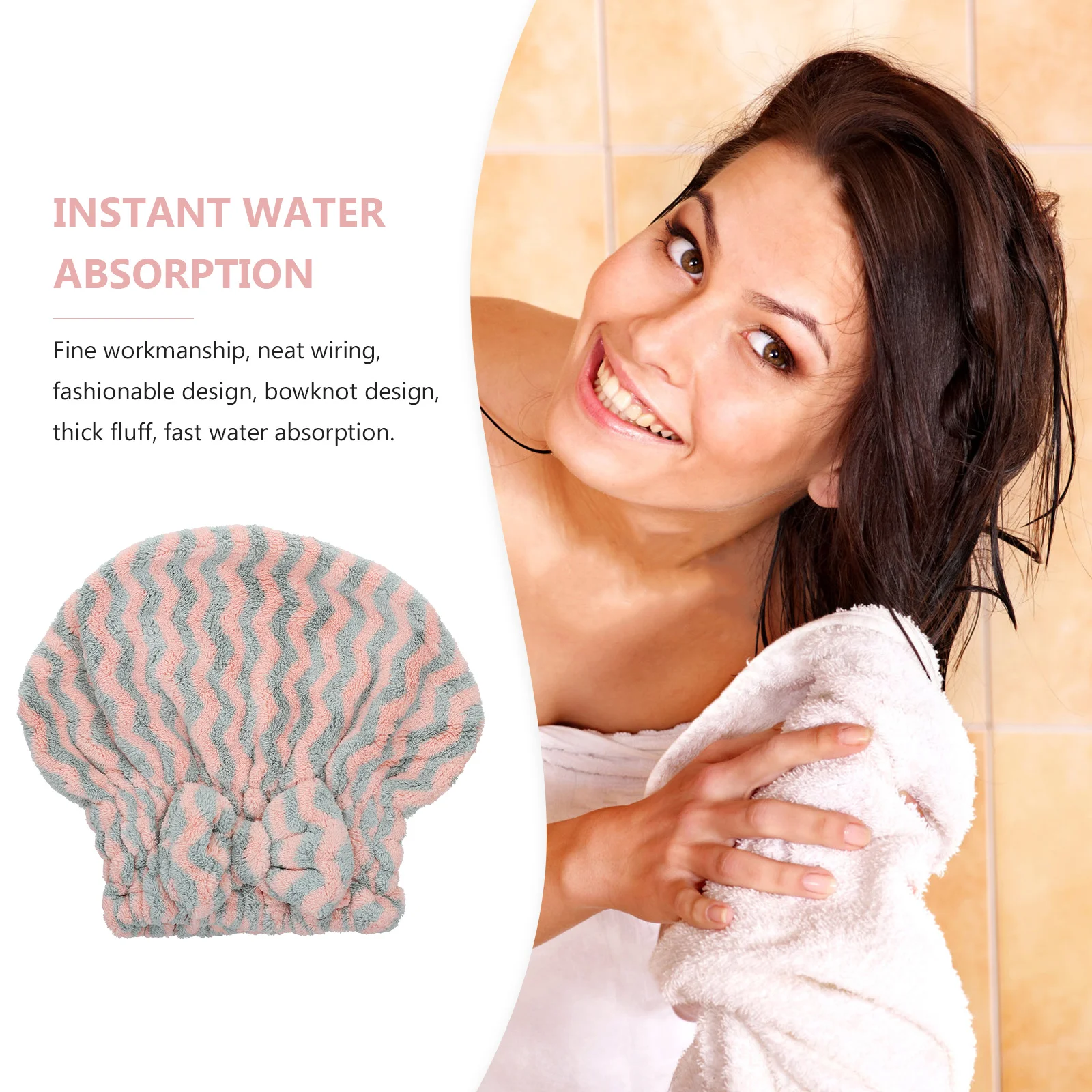 

Microfiber Dry Hair Cap Shower Bathing Hat Striped Comfortable Quick Absorbent Water Lightweight Portable Drying Accessories