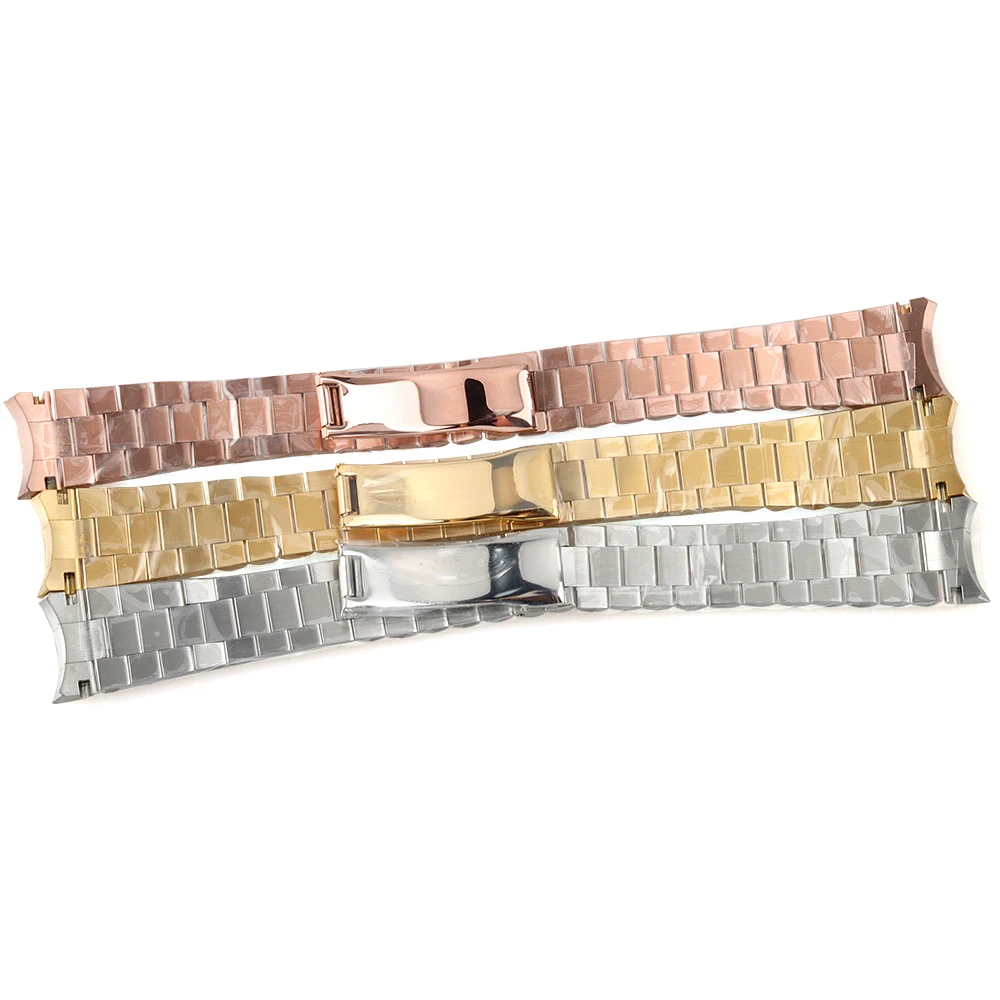 20mm Width Gold/Silver Presidential Solid Bracelet 316L Stainless Steel Folding Buckle for Submariner Log NH35 NH36 Watch Case