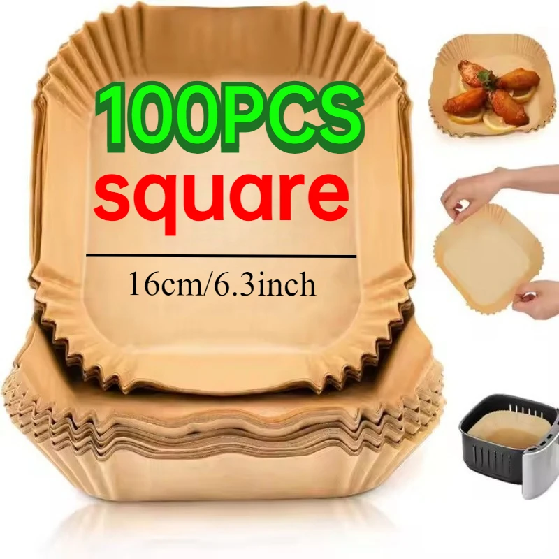 100 Stück Quadratische Luftfritteusen-Einlagen |   Einweg-Ölabsorbierpapier zum Frittieren, Kochen, Backen und Grillen