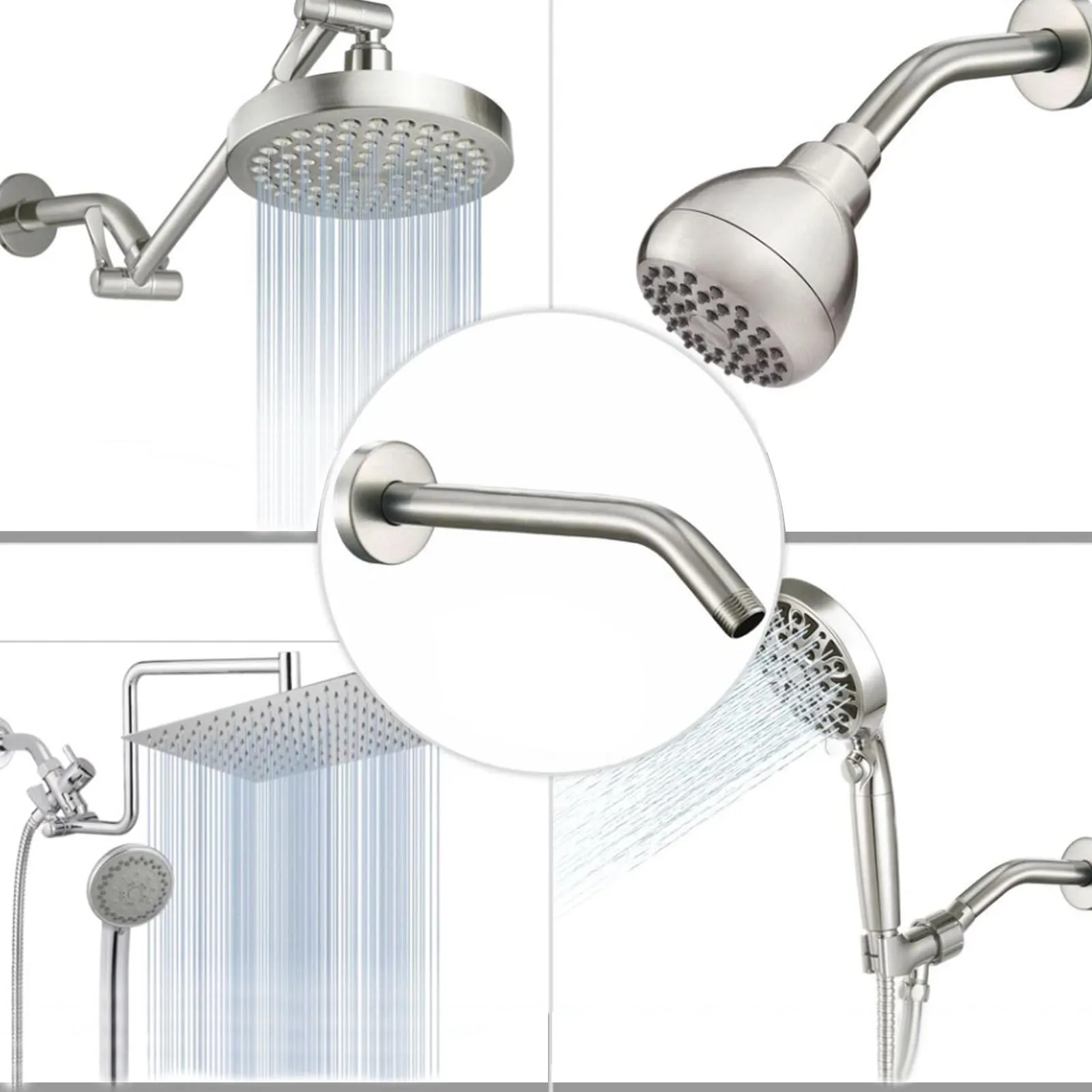 6/8/10InchShower Arm with Flange Universal Wall-Mounted Replacement Shower Arm for Fixed Shower Head and Rain Shower Head Chrome