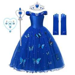 Disney Children's Princess Dress Cinderella Halloween Vestidos Party Cosplay Girls Pearl Butterfly Costume Kids Ball Gown