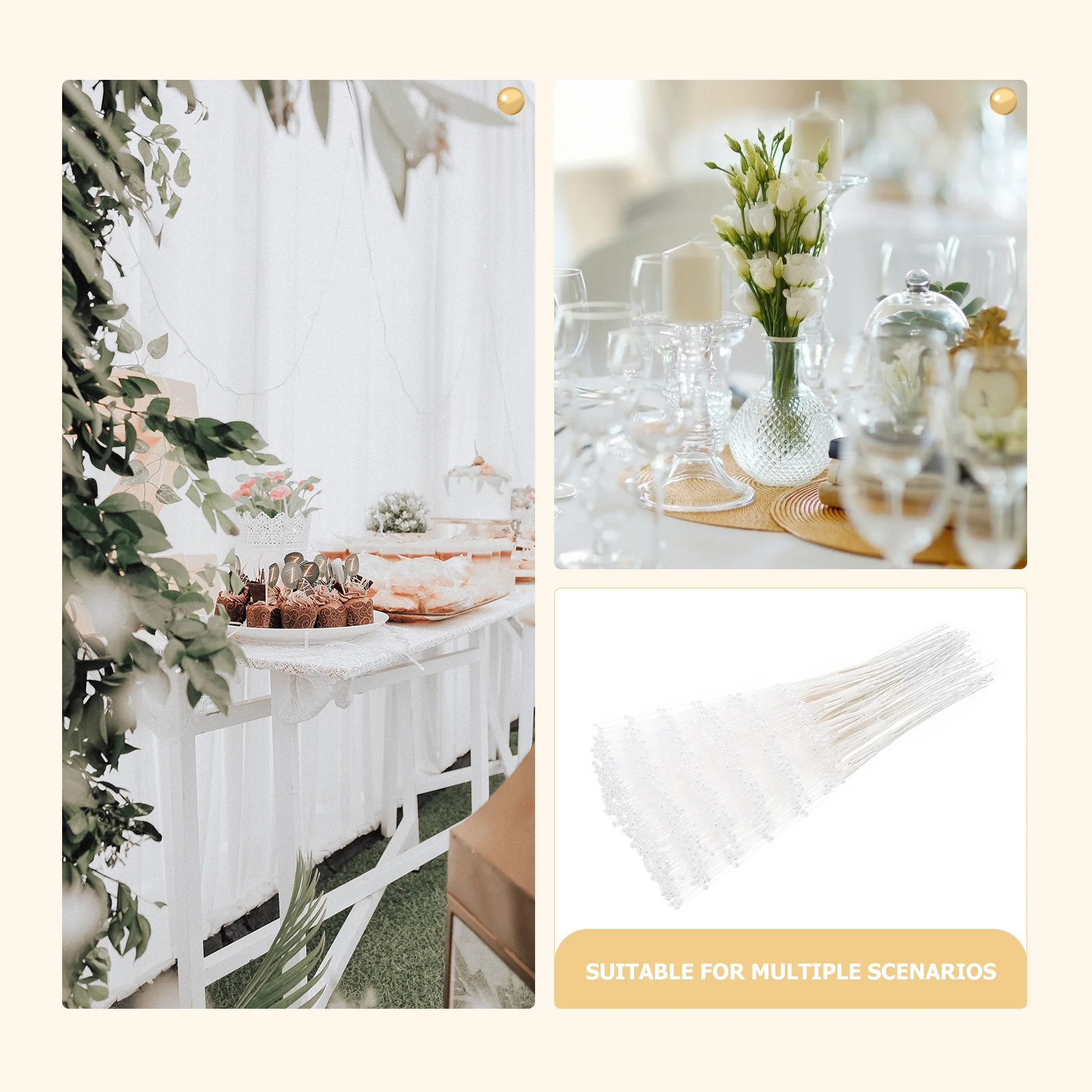 

100pcs Pearl Strings ABS Durable for DIY Bridal Bouquet Wedding Supplies Decor Sticks Artificial Flowers