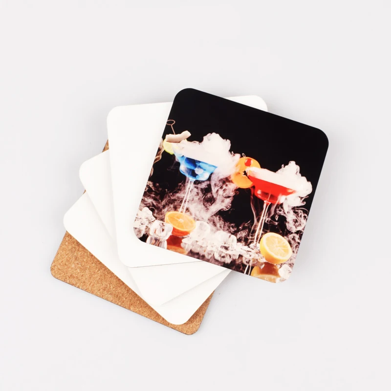 Free shipping 100pcs 4x4inch MDF Square Shape Sublimation Cork Coaster blanks 3mm MDF + 1mm Cork in100x100mm