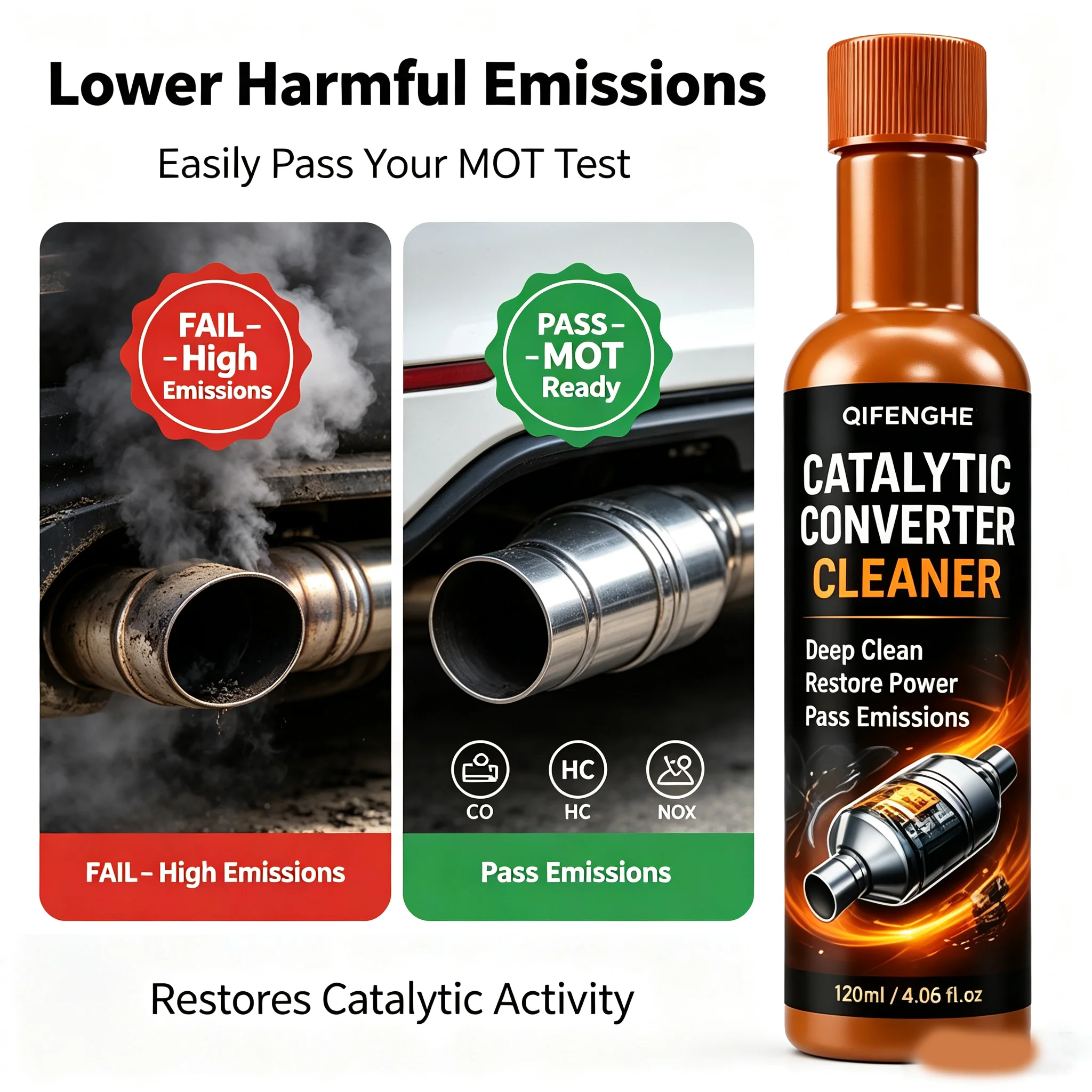 120ml Catalytic Converter Cleaner: removes deposits, restores flow, improves MPG, extends life.
