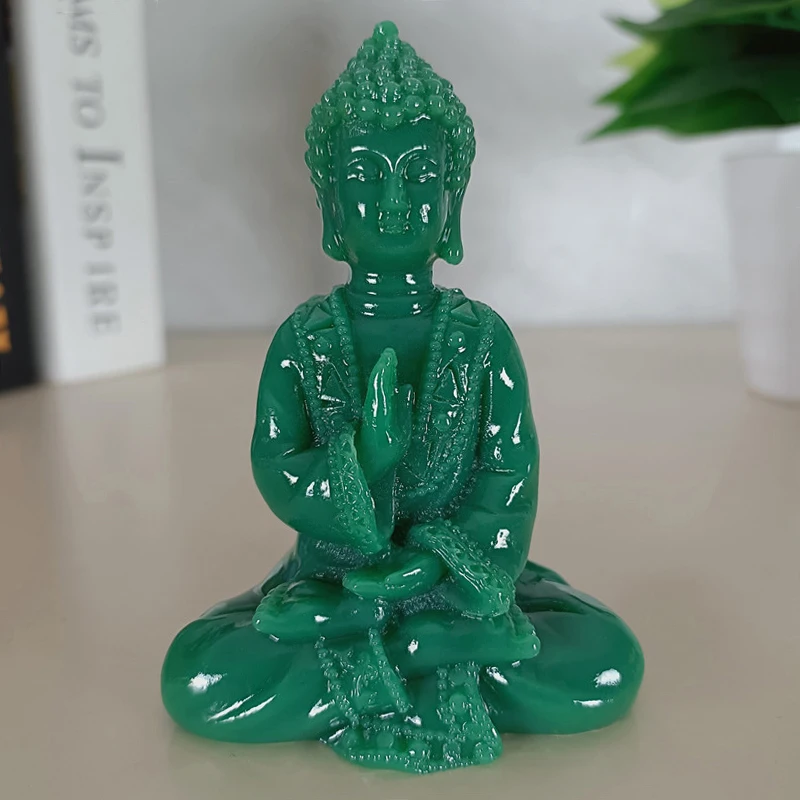 Jade Color Meditation Buddha Statues Feng Shui Lucky Thailand Buddha Sculptures Figurines Home Garden Decoration