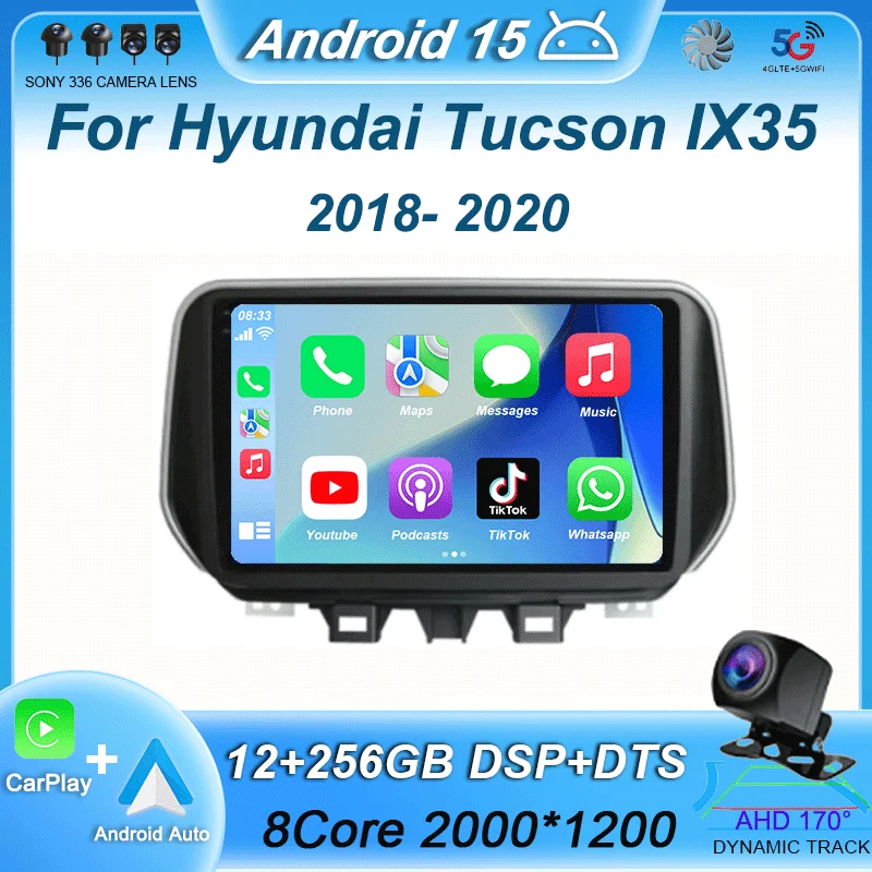 

Carplay Auto 4G+WIFI Car Radio Android 15 For Hyundai Tucson IX35 2018 2019 2020 Multimedia Video Player Navigation GPS Stereo
