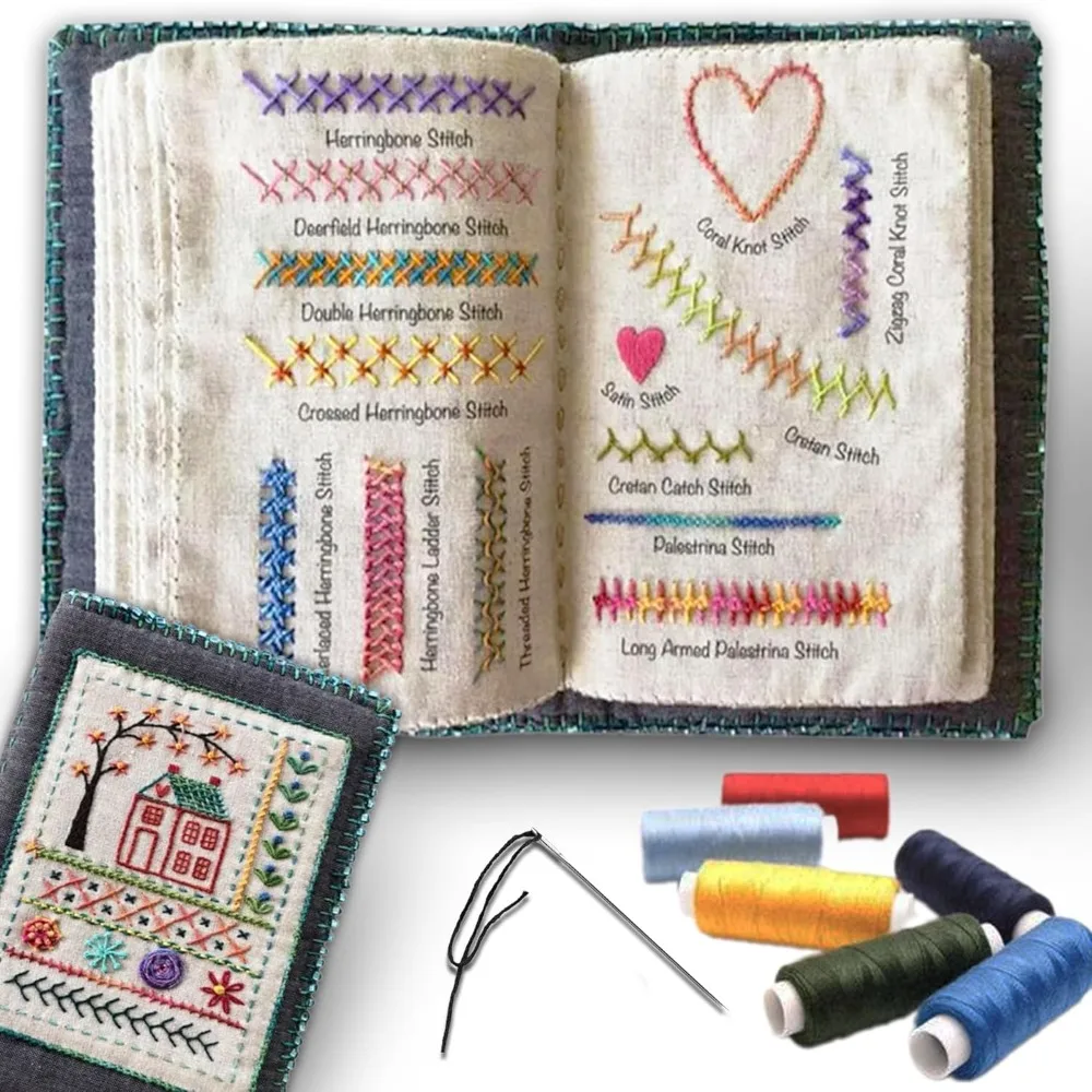 Kit de bordado, libros de puntada DIY, libros de costura bordados, fieltro de lino, costura hecha a mano, página de muestra, Material de aprendizaje artesanal