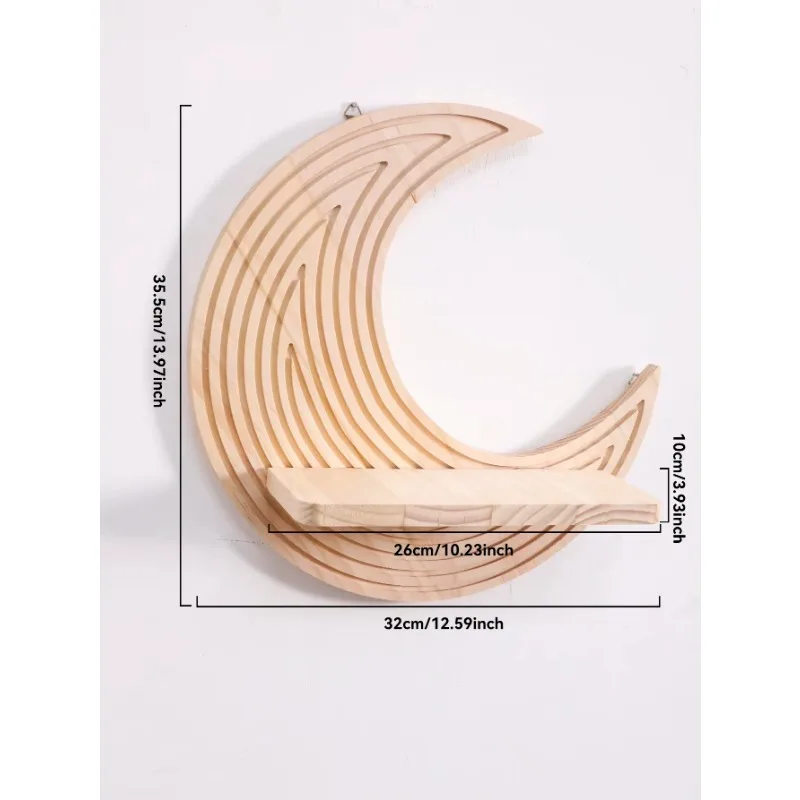 Moon Star Wooden Wall Shelves Plant Display Floating Shelf Rustic Wall Mounted Storage Rack for Home Decor,Bedroom & Living Room