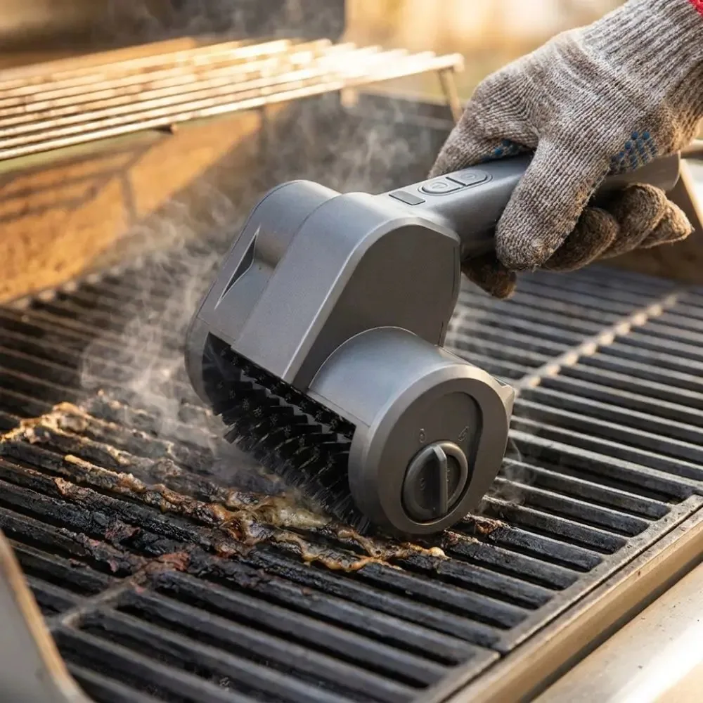 

Stainless Steel Camping Electric Grill Cleaning Brush Rechargeable 2-Speed BBQ Rotating Brush Heat-resistant with LED Light
