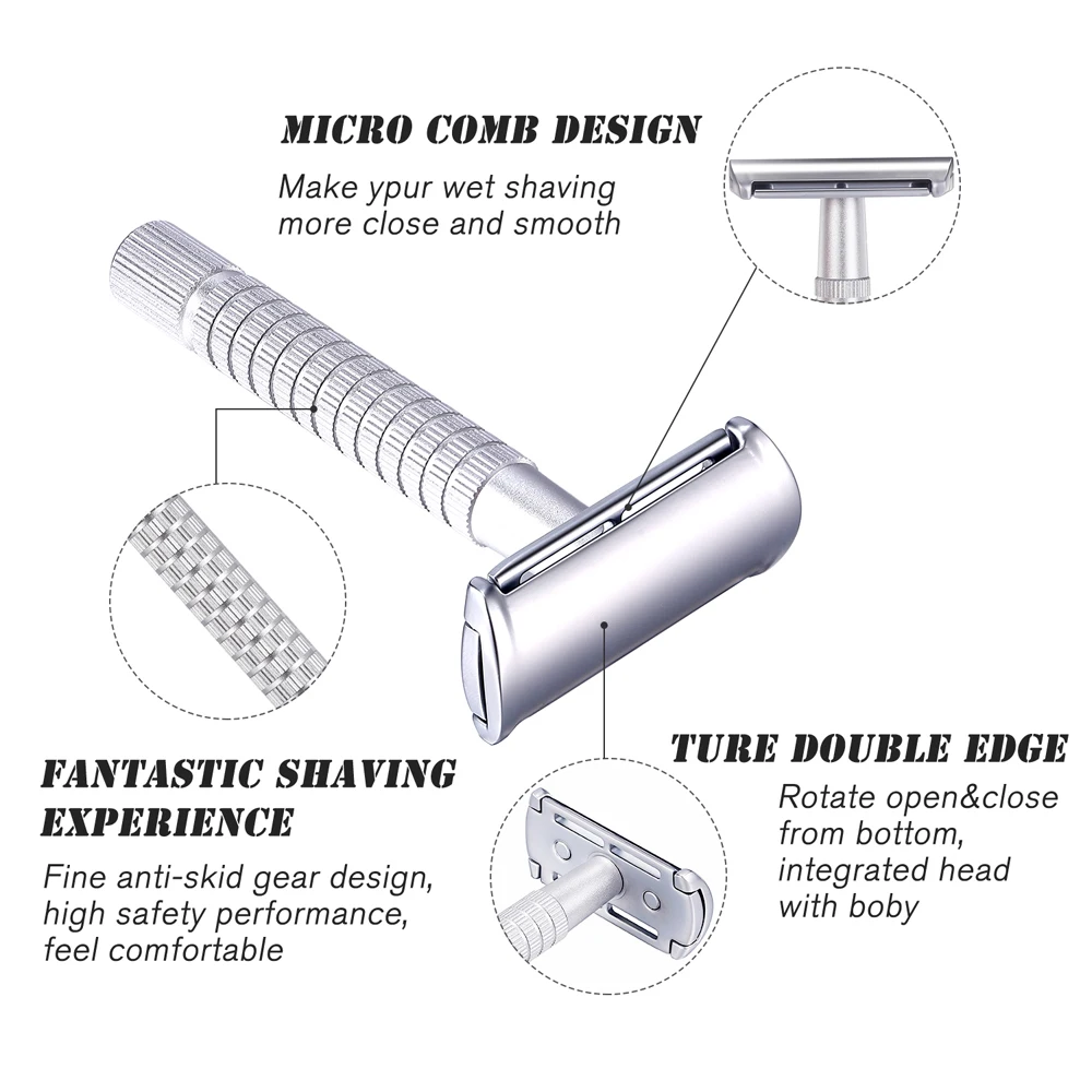 Whityle Double Edge Safety Razor Popular Manual Wet Shaving Classical Shaver Care Tool For Men & Women With 5 Platinum Blade