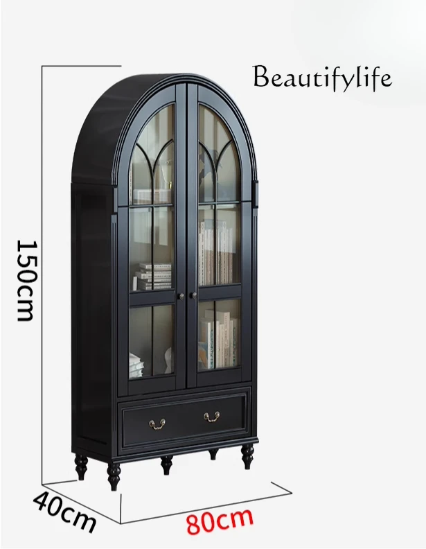 

French medieval pure solid wood bookcase small apartment living room simple floor display cabinet