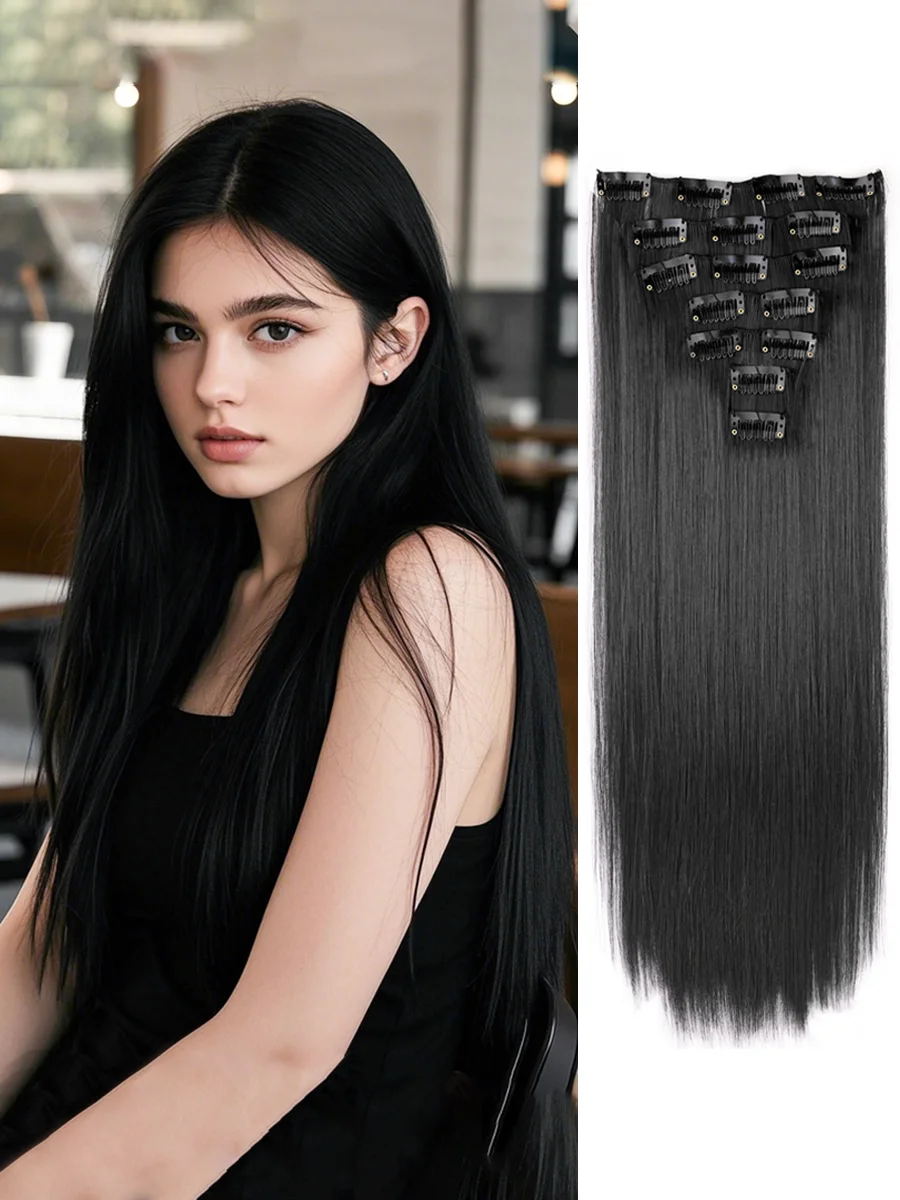 

Straight Hair Extensions 7PCS Set | 20" Length | Clip-in Synthetic Hair | Natural Look & Easy Styling | Thickening Hairpieces