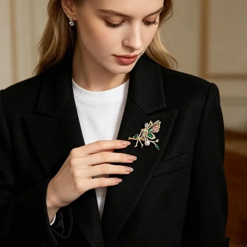  Exquisite Metallic Winged Elf Lapel Pin Badge Enhanced By Sparkling Rhinestones