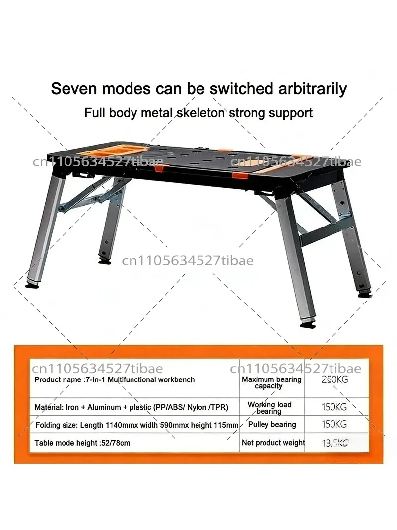7-in-1 Portable Folding Workbench Multi-Functional DIY Woodworking Station for Home Garage