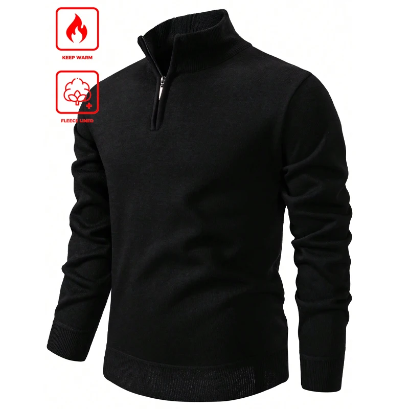 سترة رجالي ناعمة على الطراز الأوروبي الأمريكي تريكو برقبة عالية وسحاب وبلوفرات بنية غير رسمية #2