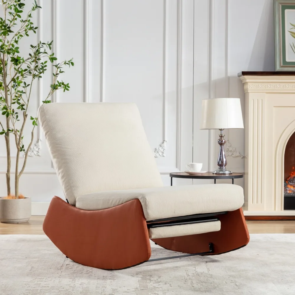 Modern Rocking Chair Recliner, Comfy Rocker Nursery Chair with Footrest, Accent Reading Chair, Upholstered Lounge Chair