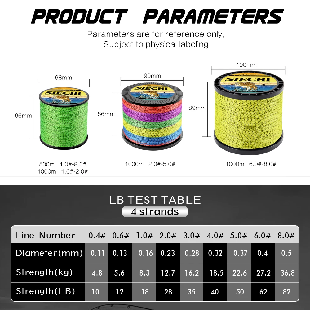 SIECHI Japan 4 Stränge geflochtene Angelschnur 1000 m 300 m Multifilament gesprenkelter PE-Draht Fliege Meer Salzwasser Süßwasser Pesca – Detail 2