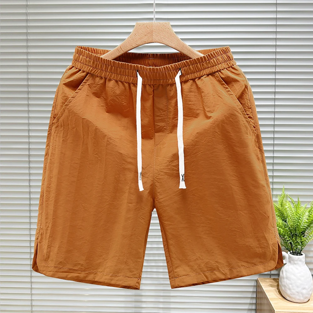 Casual Men\'s Shorts Drawstring Short Pants Light Weight Thin Quick-drying Waist Male Mens Non Stretch Solid Color