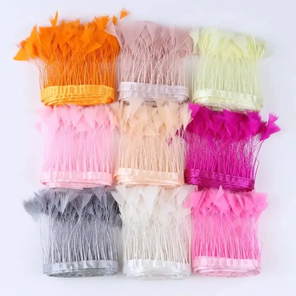 Dyed 8-12CM Turkey Feathers Trim Ribbon Marabou Plumes Fringes Wedding Party Dress Decoration Feather Trim for Sewing 1Yards/Lot