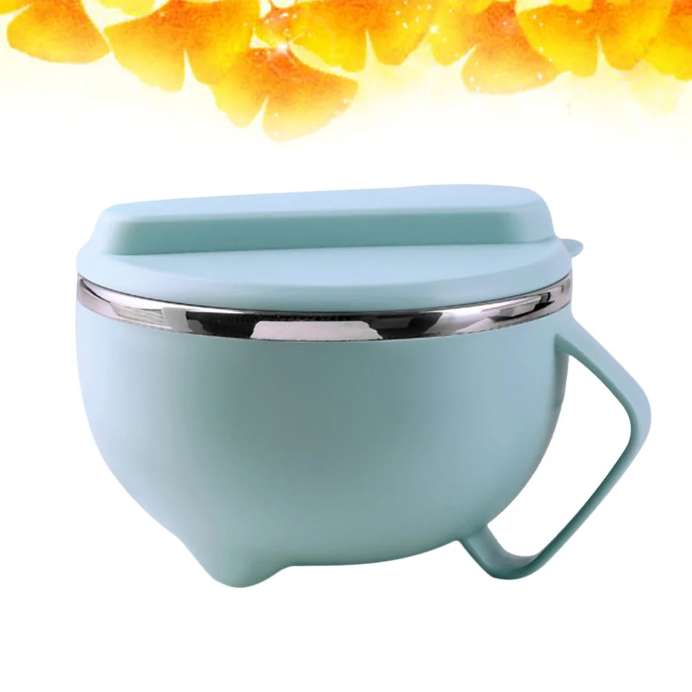 

1pc Stainless Steel Noodles Bowl Bento Box With Lid Portable Rice Food Container For Home Dorm Travel Double Layer Blue Kitchen
