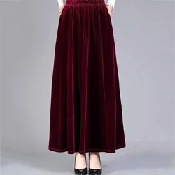 Velvet Skirt Light Autumn Winter 2023 New High Waist Slim Long Style Large Swing Faldas Fashion Clothes for Women Skirts