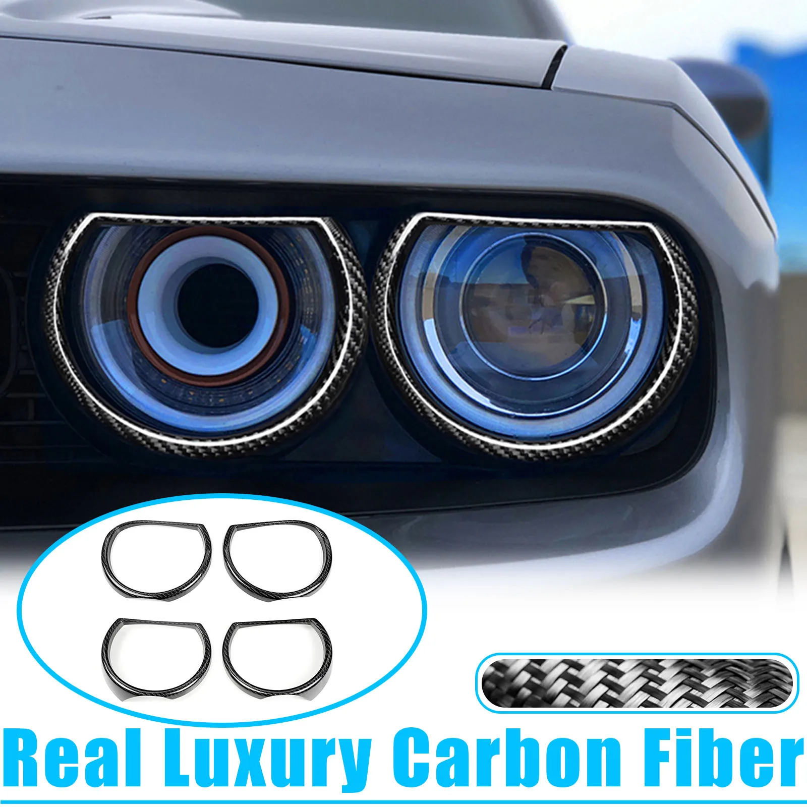 4 PCS/1 Set Exterior Car Front Headlight Frame Decor Cover For Dodge Challenger SRT 2015-2023