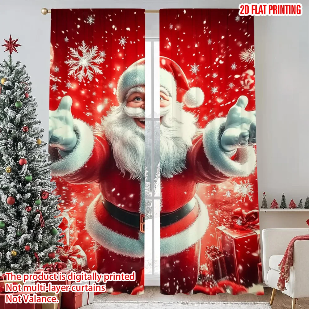 

2pcs 2D flat printing Christmas Curtains Father Christmas1 Versatile Polyester Fabric Without Electricity Holiday Decorations