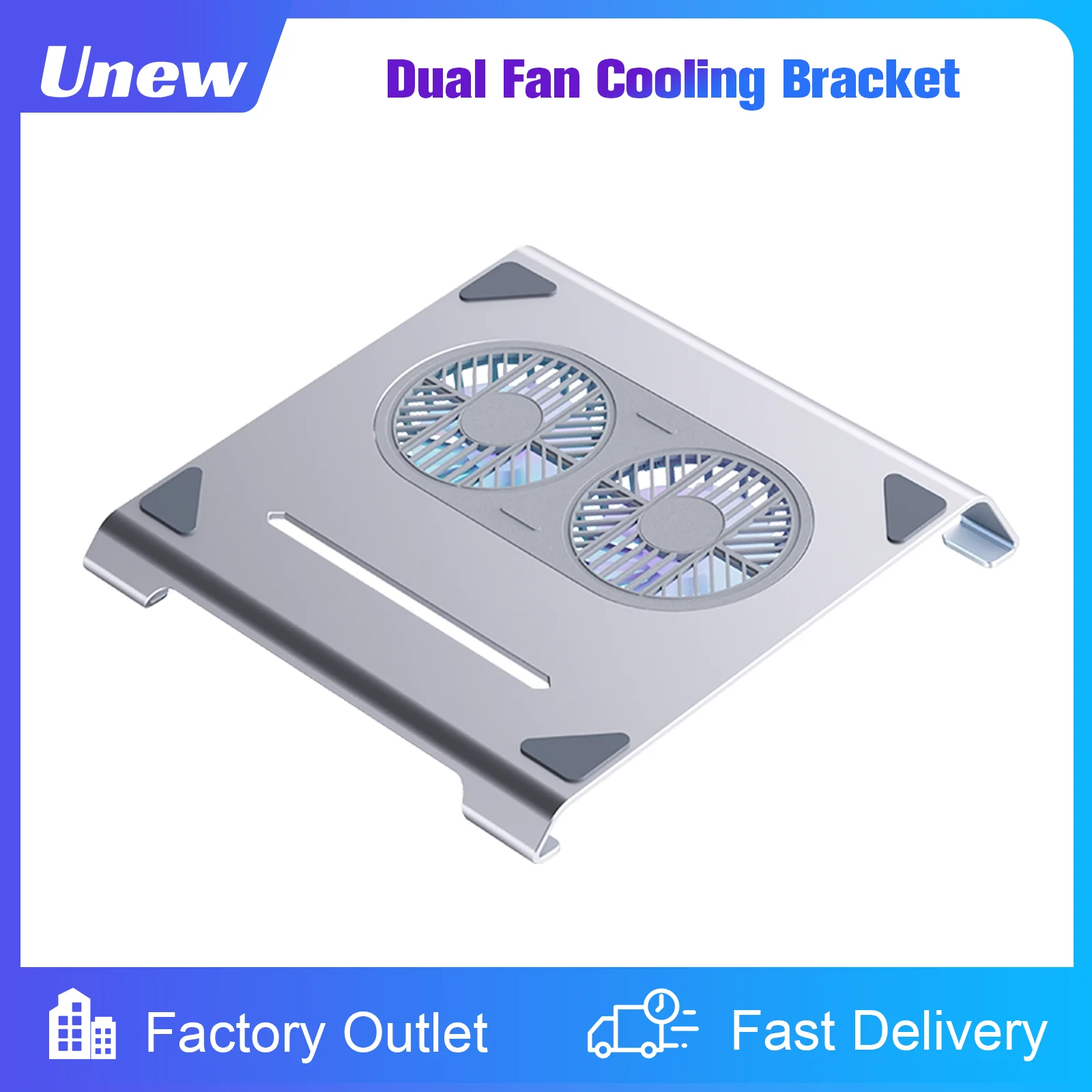 

2 High - Speed Fan Aluminum Laptop Cooler with Pad, Adjustable Stand, for 10 - 15" Laptops