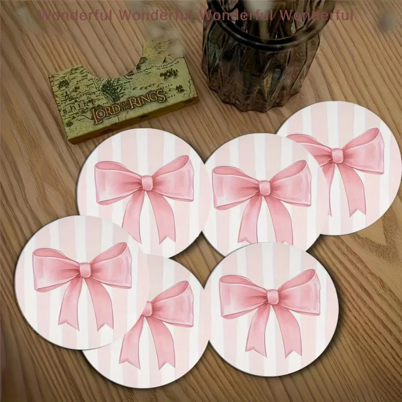 Car Cup Mat NonSlip Pink Bow Design Universal Cup Holder Coaster Set for Stylish Auto Interior 6pcs view 4